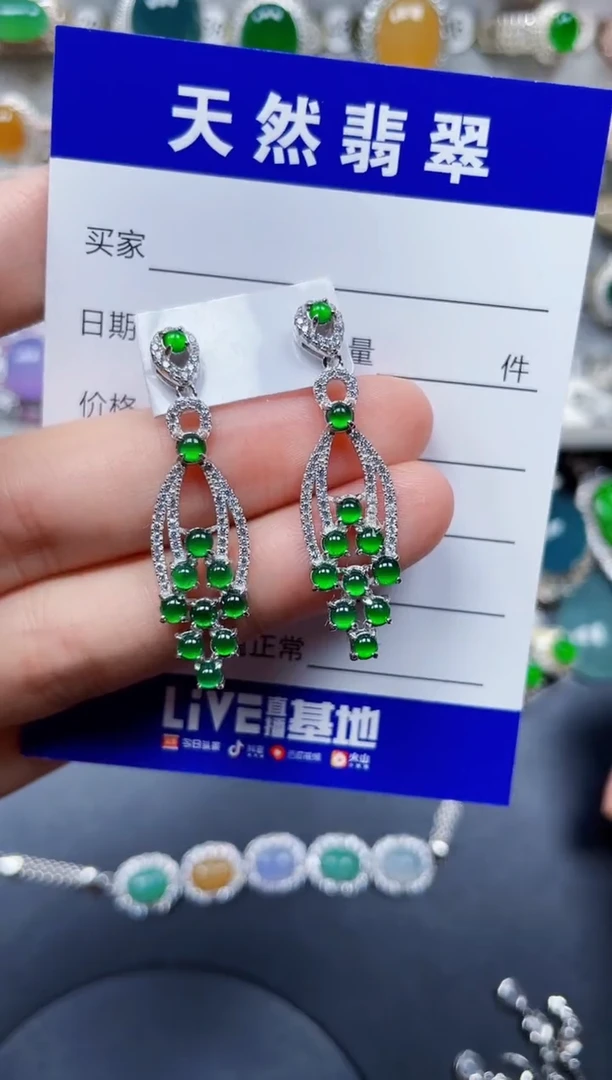 银S925镶嵌翡翠耳饰224
