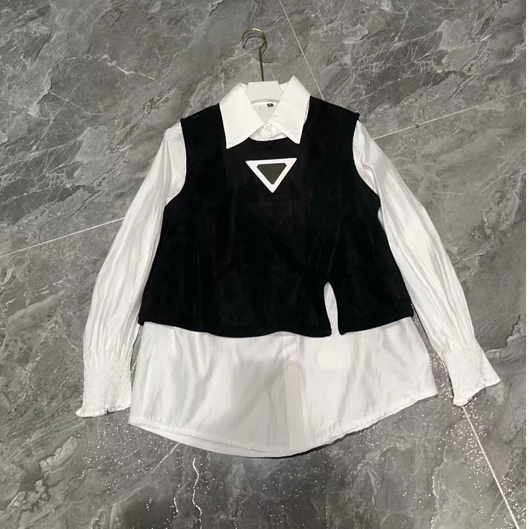 春季新款时尚洋气套装背心+衬衫减龄显瘦休闲两件套1609衣长63