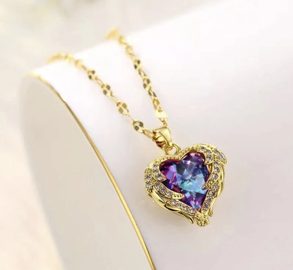 18k七彩石吊坠项链