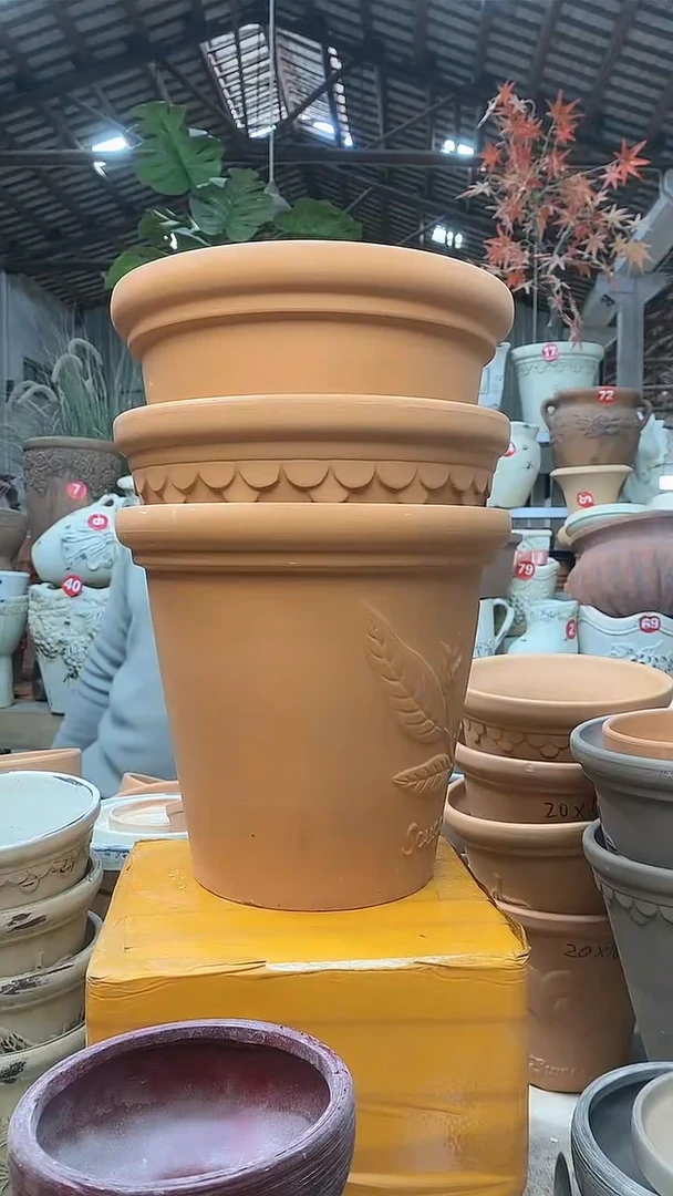 【闪购商品】缸3个25*23红陶巴洛克香草橄榄无托