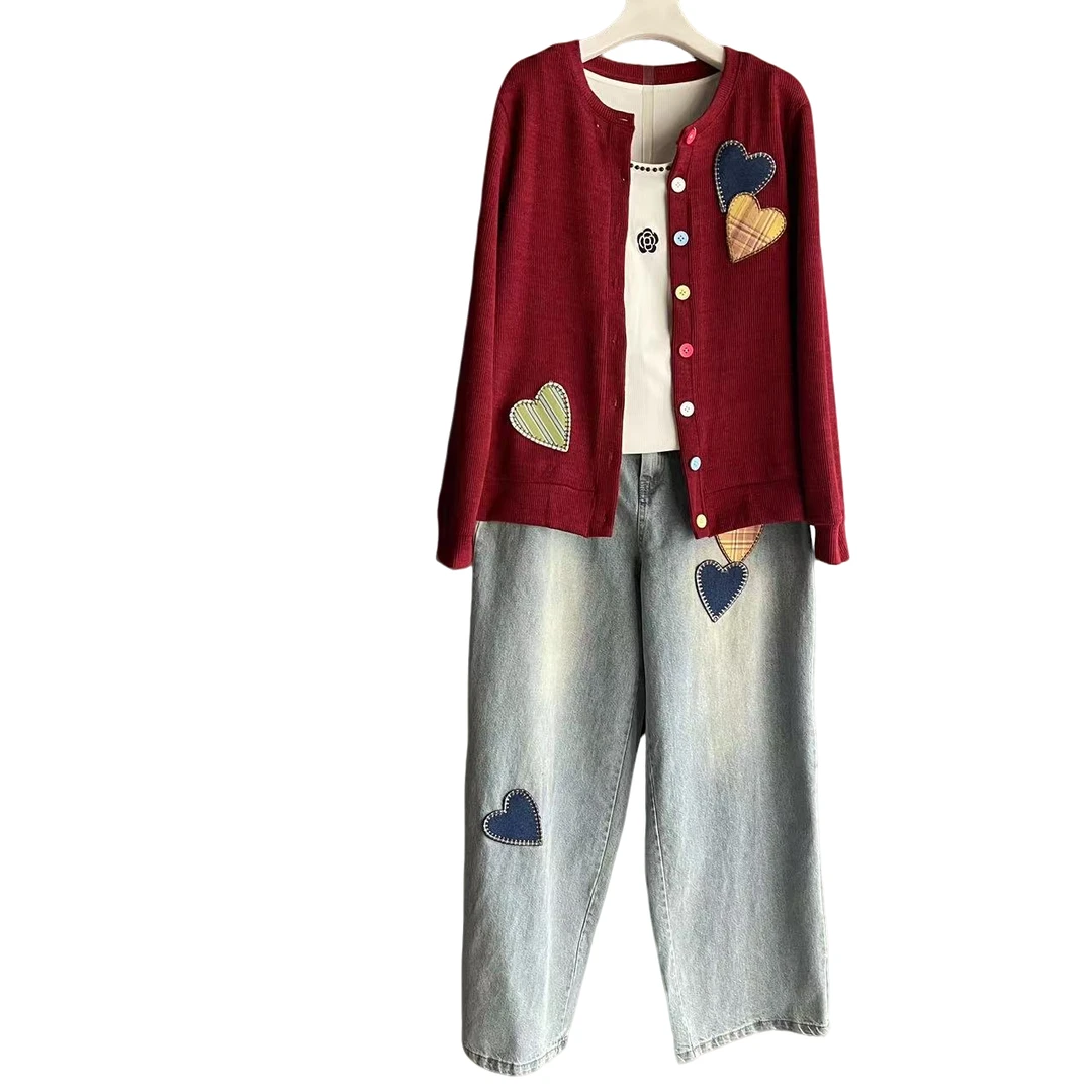 大码女装时尚外套+阔腿牛仔裤两件套