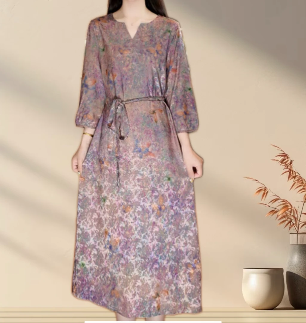 1392-7【格格专属】 专属国风传承连衣裙气质洋气中长款女装显瘦