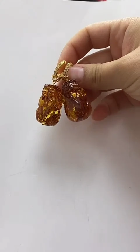 【闪购商品】琥珀裸石银S925镶嵌花珀耳坠