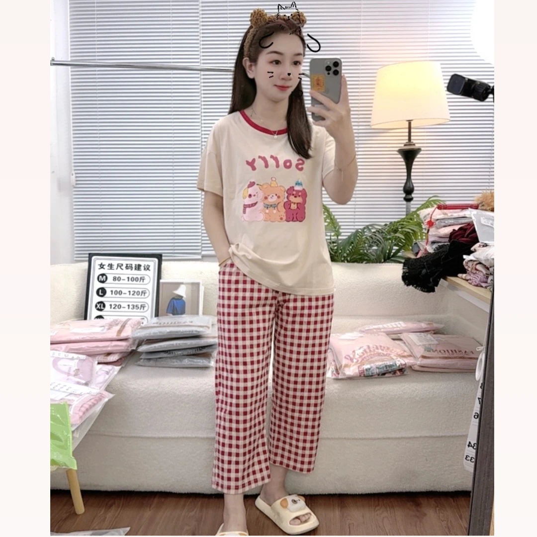 夏季爽棉女士休闲风卡通家居服