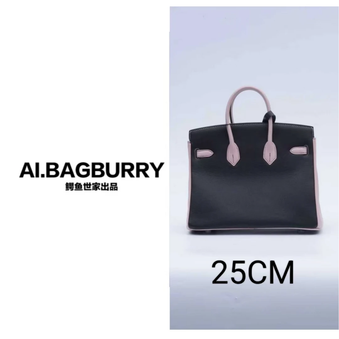 【黑拼粉-银扣 女包】swift皮 25cm 优雅风手提包包 30277