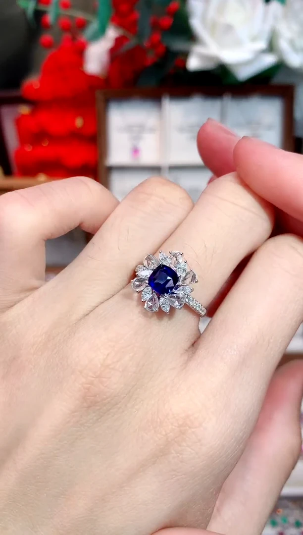 戒指蓝宝石18K金镶嵌1.05ct/天然宝石/七天无理由无烧