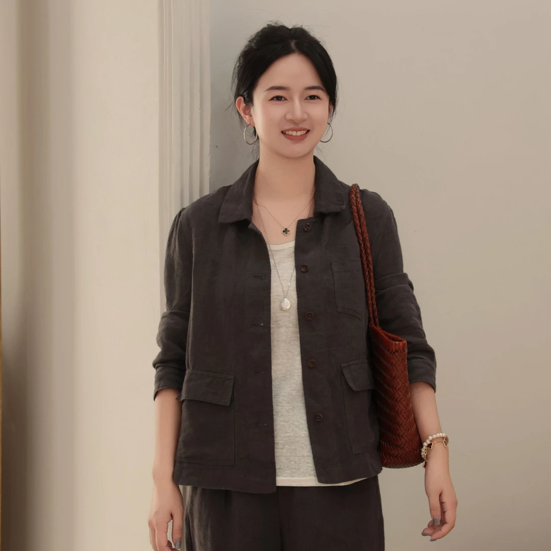 麻享【享系列·di ng级灰麻】汉亚麻交织肌理灰麻衬衫植物染FSY50701