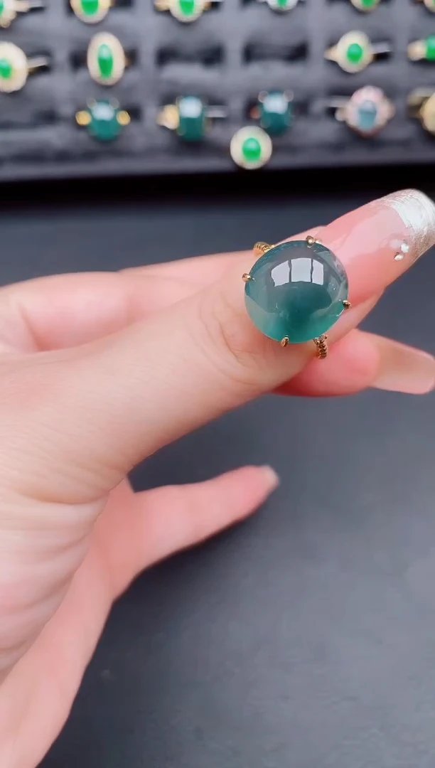 翡翠戒指银S925镶嵌天然a货翡翠96