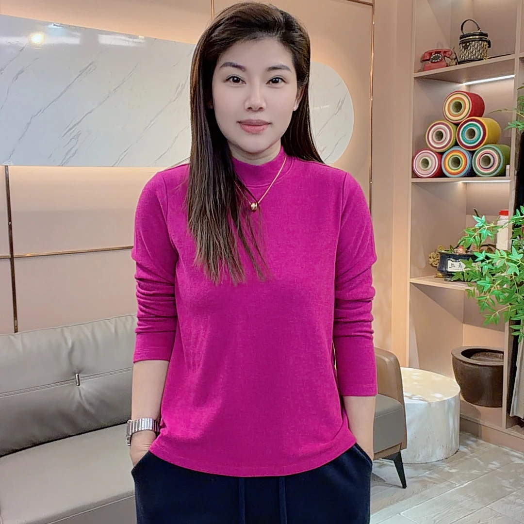 怡特美【火龙果色-立领】冬季上新加厚御寒保暖立领长袖t恤682335