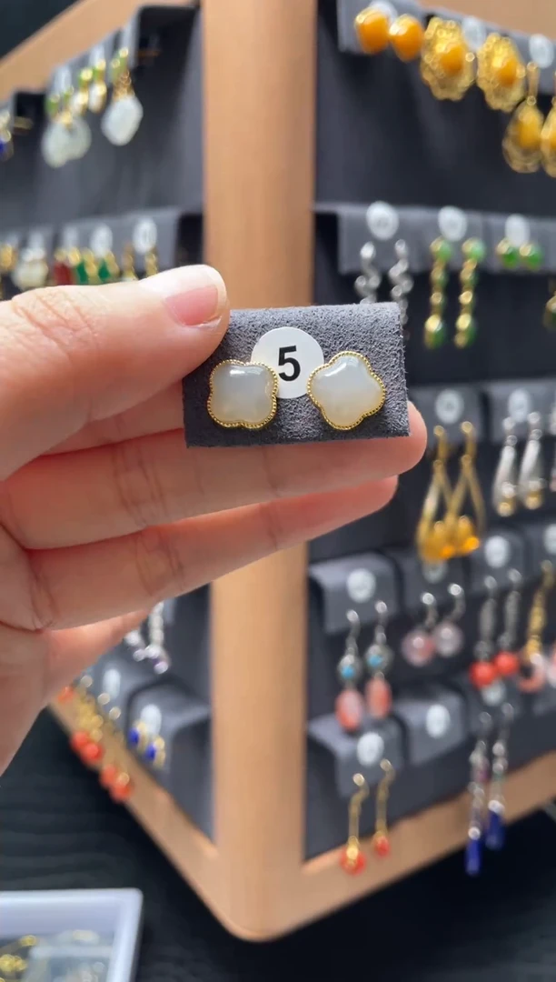 【闪购商品】和田玉耳饰银S925镶嵌005