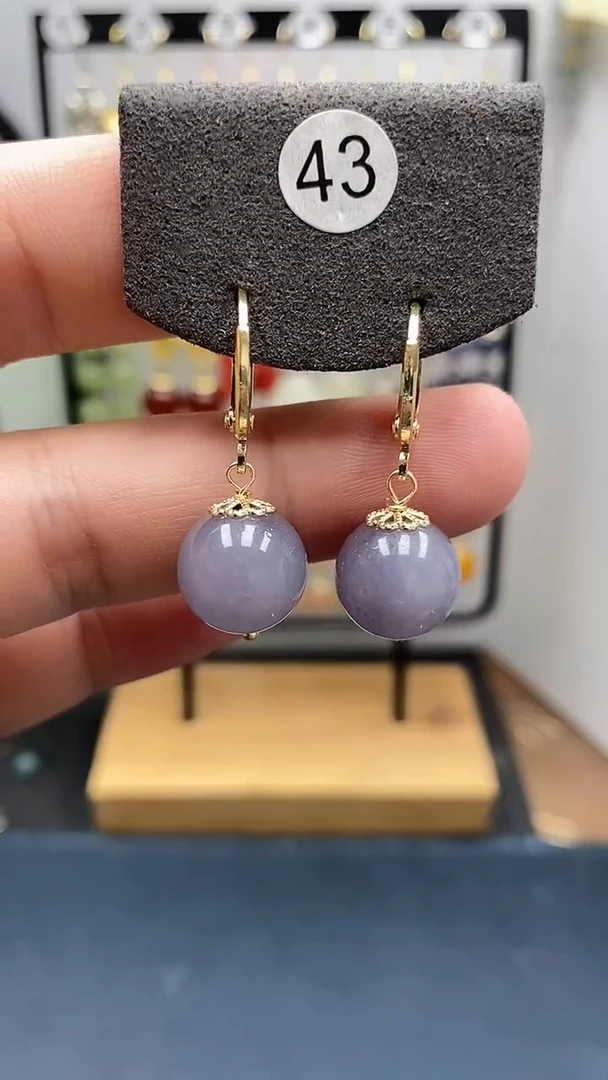 银S925镀金镶嵌和田玉耳饰 尺寸12mm烟紫耳扣