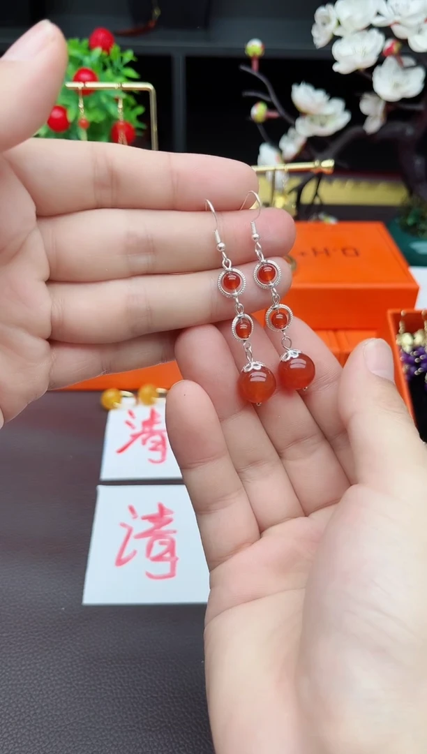 玛瑙/玉髓耳饰银S925镶嵌903000