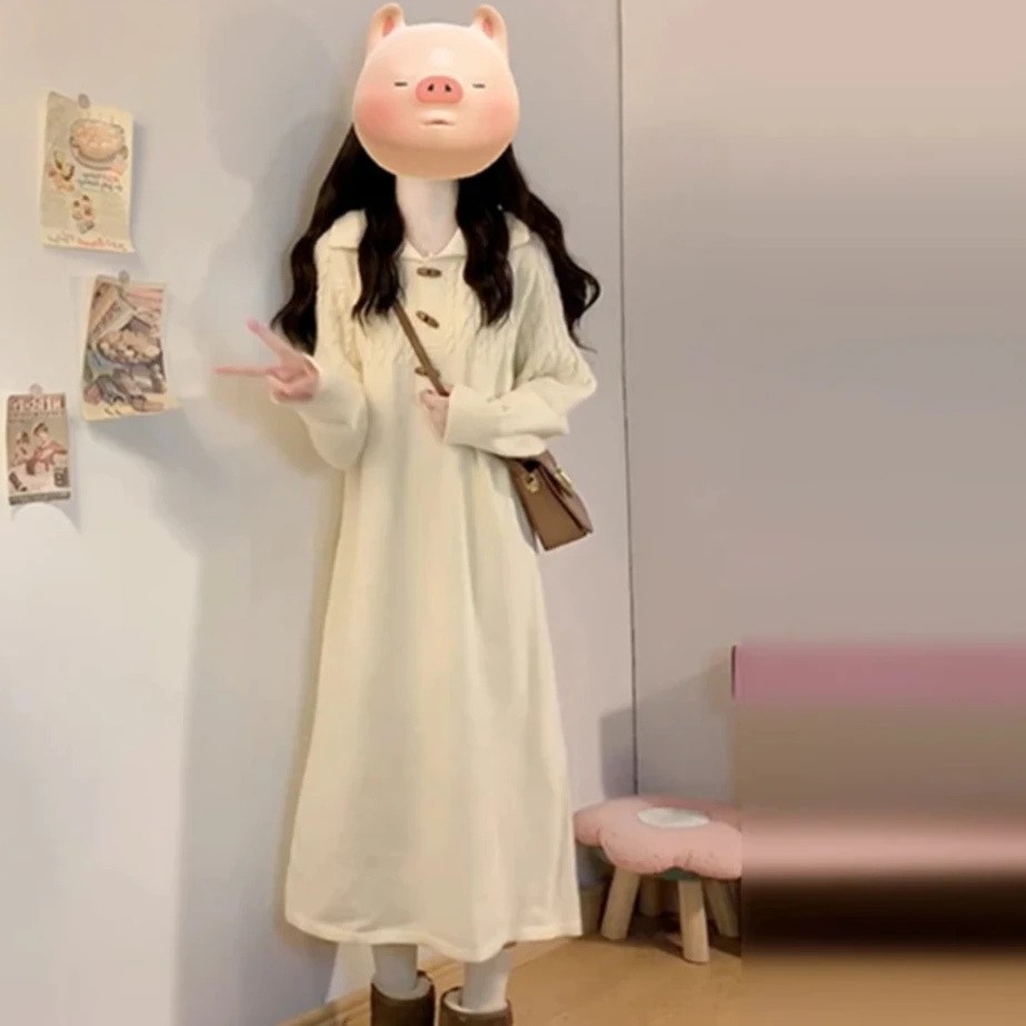 杏色针织衫裙 L108