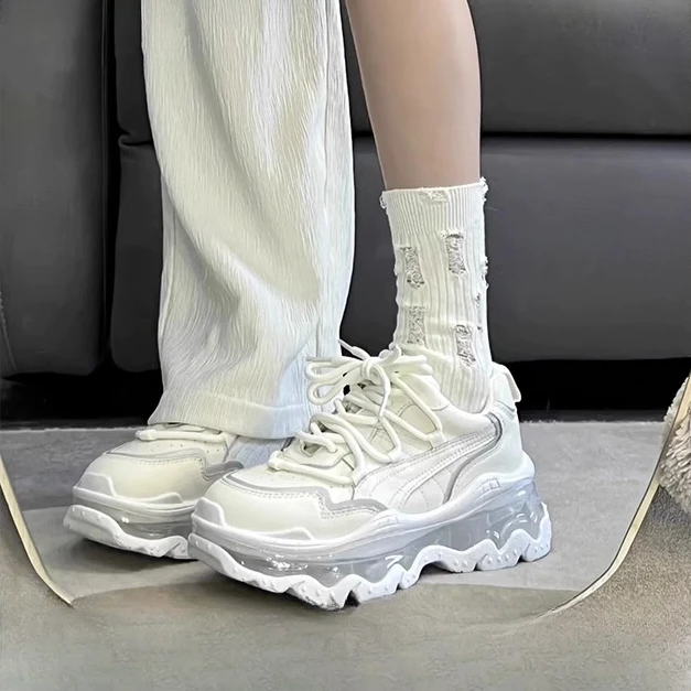 舒适款果冻气垫厚底增高老爹鞋女2025新款春秋鞋百搭小白鞋运动鞋
