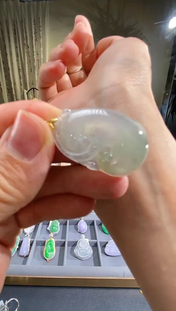 翡翠18K金镶嵌吊坠(不含链)如意