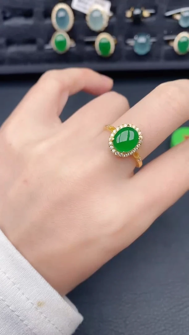 银S925镶嵌戒指翡翠天然a货翡翠251