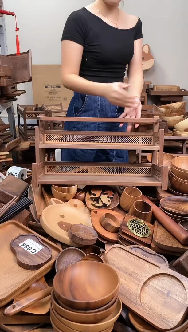 木   北美黑胡桃木三层观澜沥水茶杯架