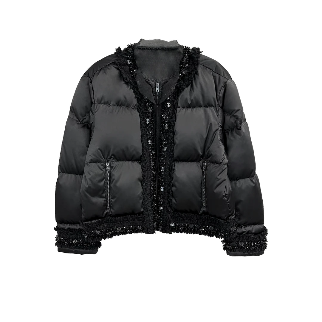 RainieQing【巴黎街角】重工小香织带高蓬羽绒外套冬季女