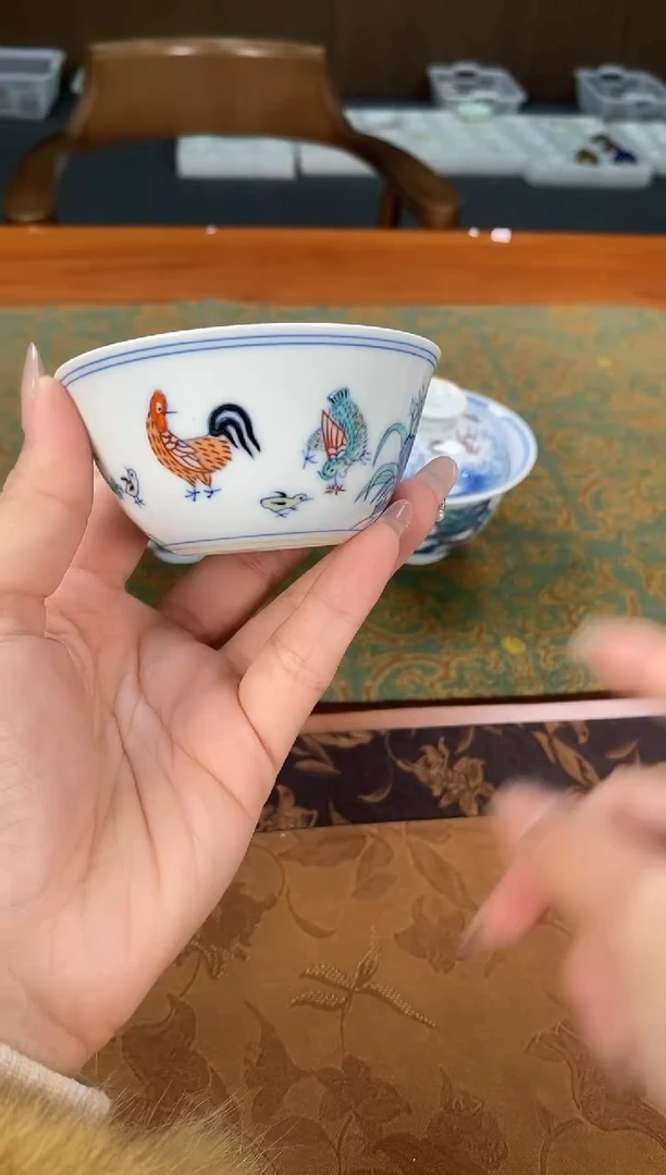 【闪购商品】斗彩女将军涂杏花鸡缸杯