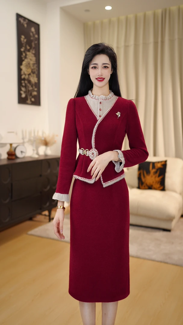 【 DLS5Q352】加厚轻奢冬季款收腰显瘦高端精致连衣裙