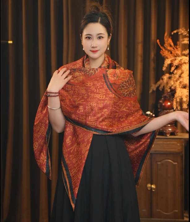 K xys-338 【万福图】 提花  镂空 香韵纱140*140方巾