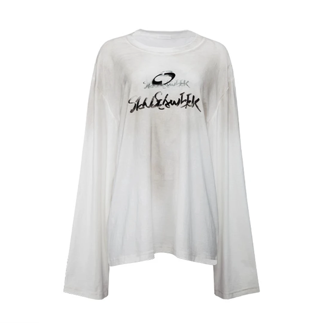 【于文文/邓佳鑫同款】SENSEAWEEK喷脏水洗做旧循环长袖T恤上衣