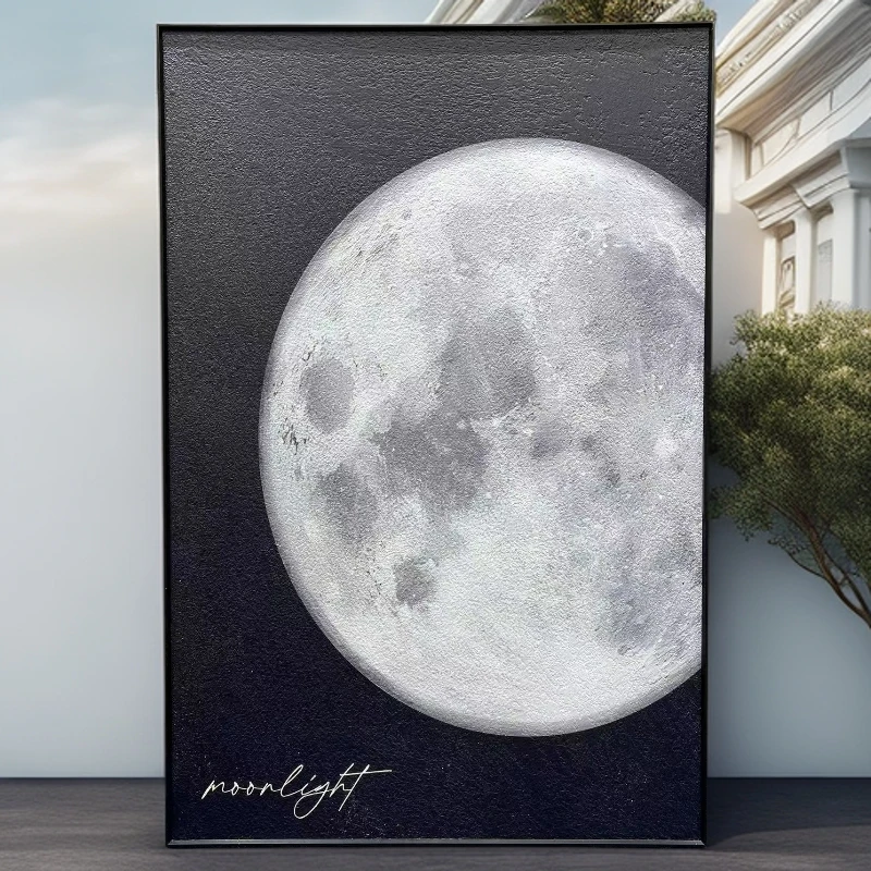【砂岩板黑白月球】砂岩立体简约玄关客厅沙发背景墙装饰画80120