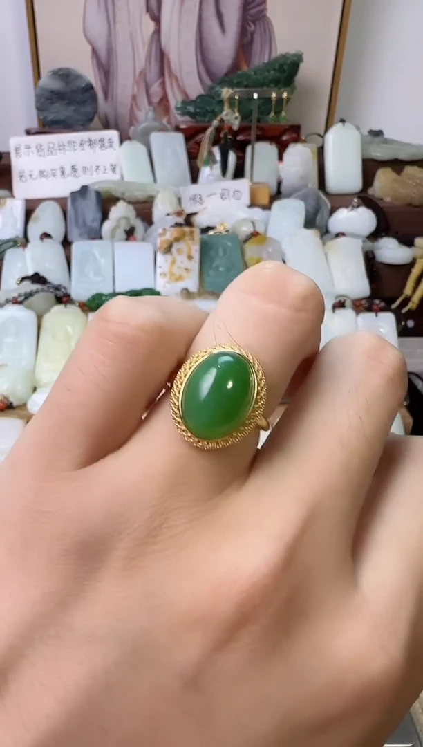 和田玉银S925镀金镶嵌颈饰戒指