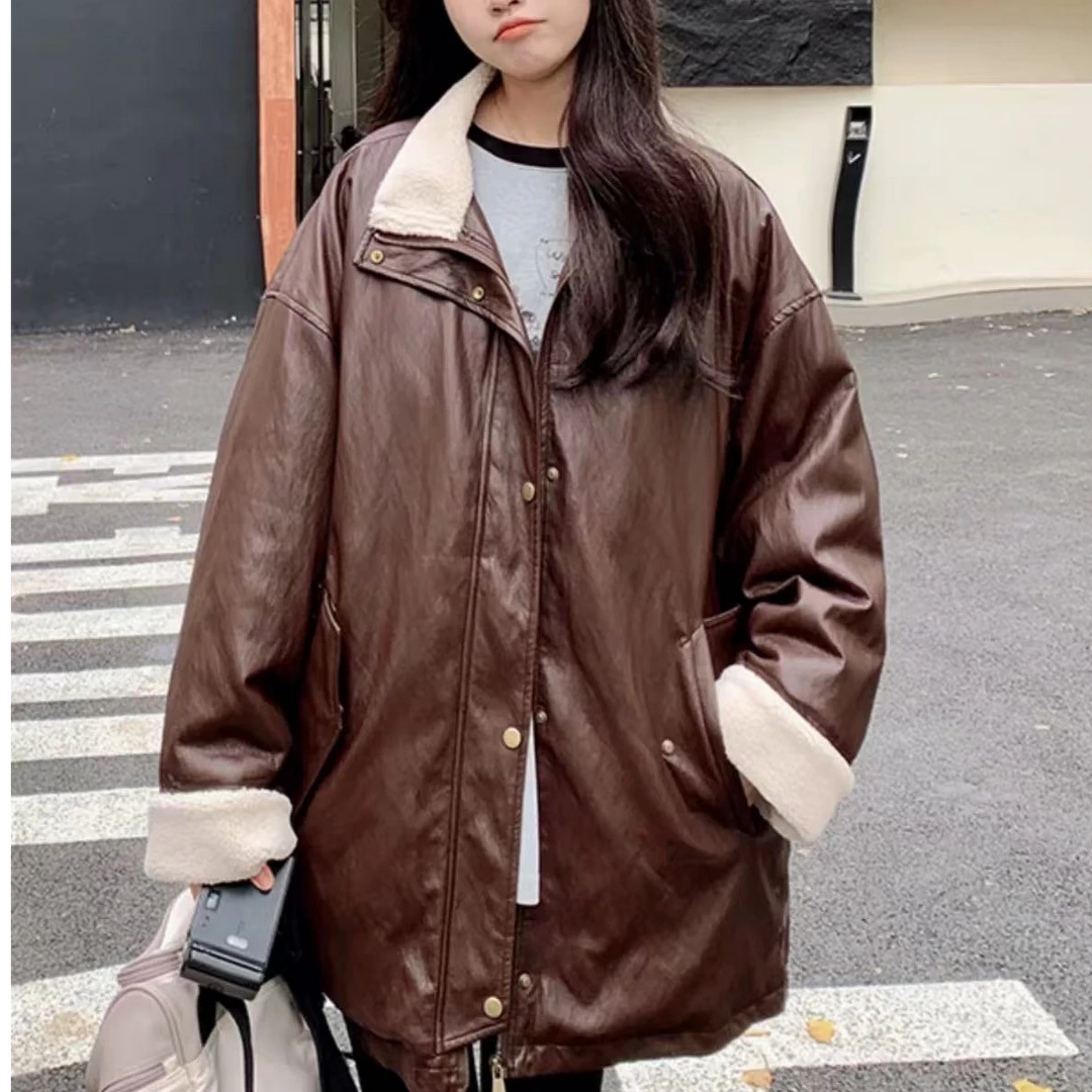 613韩版中长款蛋白皮皮衣外套冬季新款中长款立领羽绒服