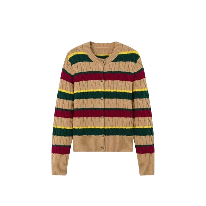 【YLANGENE】秋冬简约百搭条纹绞花羊毛针织衫33982RD