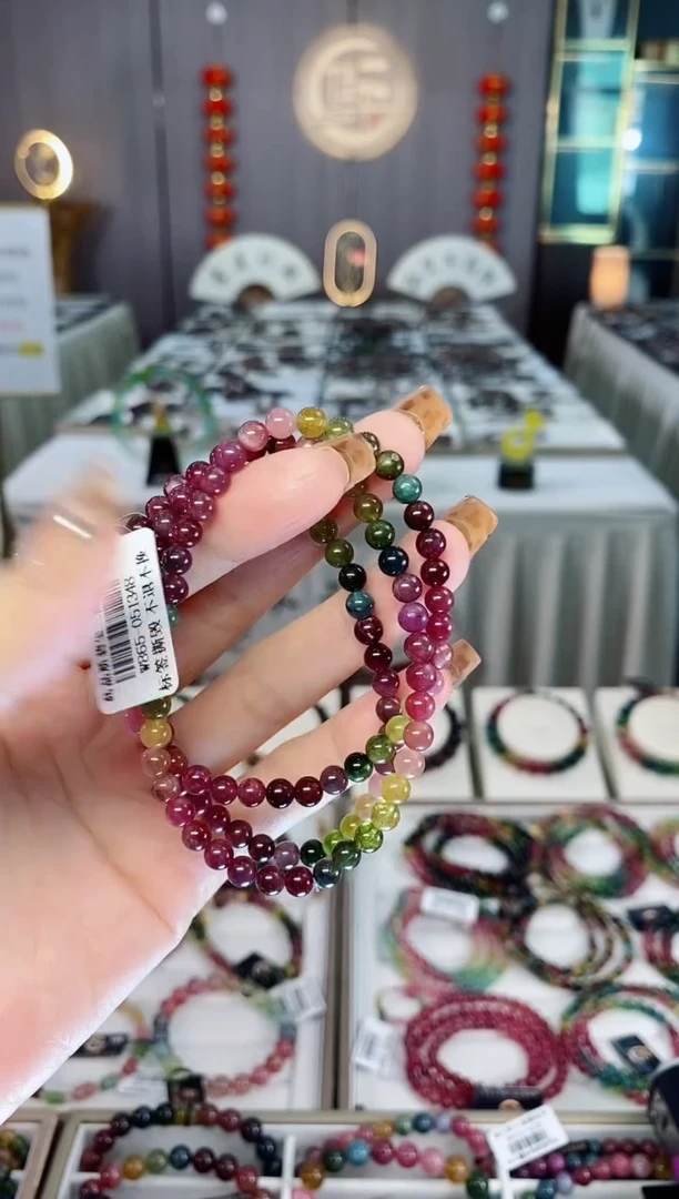 未镶嵌老矿碧玺色标油料三圈手串5mm+碧玺dan多样性发货一条