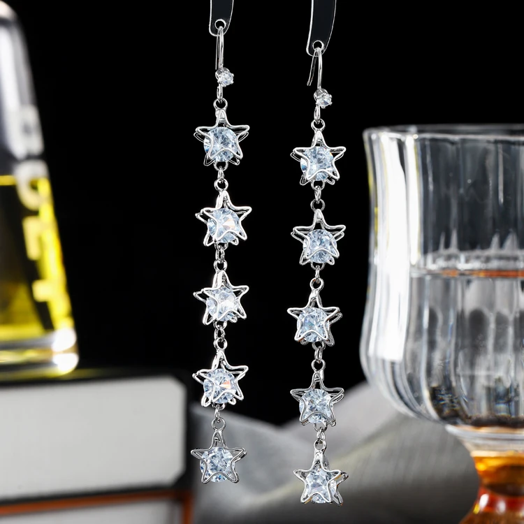 铜合金合成锆石耳饰 气质耳环生日礼物超闪简约原创设计饰品耳饰