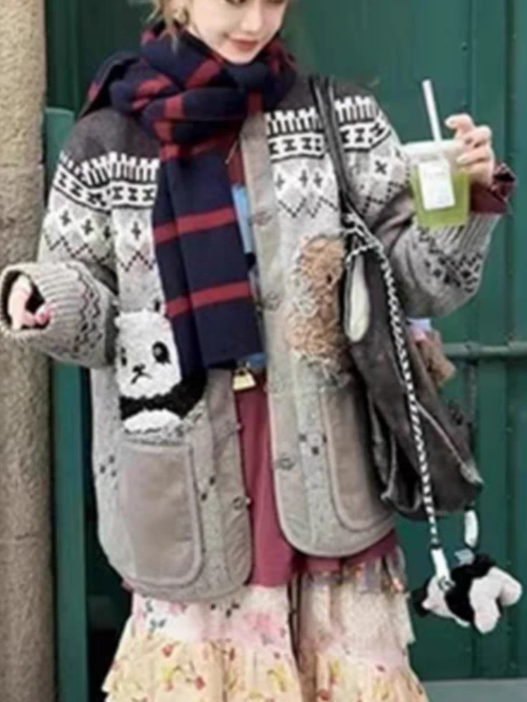 【济州岛】熊猫樱桃盘扣提花卡通棉服