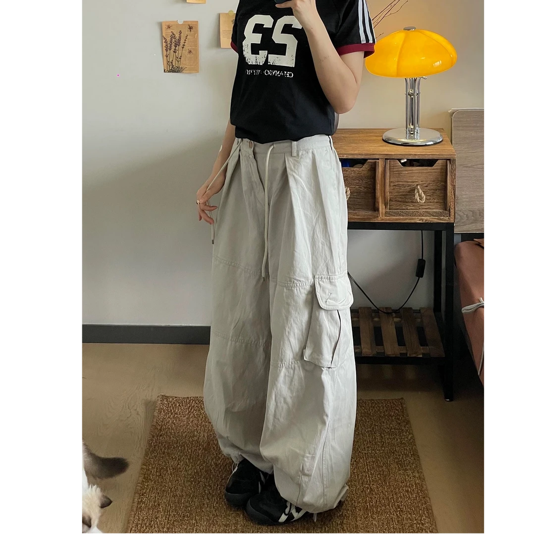 美式抽绳阔腿宽松显瘦工装裤裤休闲裤设计感夏季百搭裤子