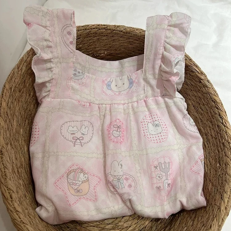 带胸垫小飞袖睡衣女夏季新款卡通米菲兔印花可外穿吊带家居服睡裙