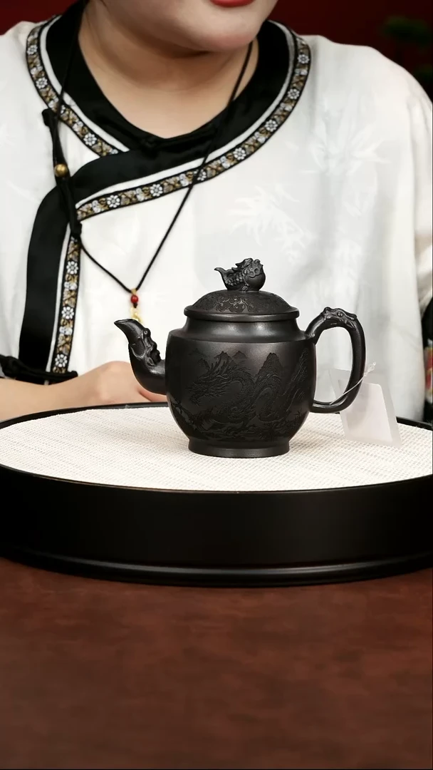 茶壶紫砂宜兴紫砂 隐龙宫灯 汪东升 石黄 300cc