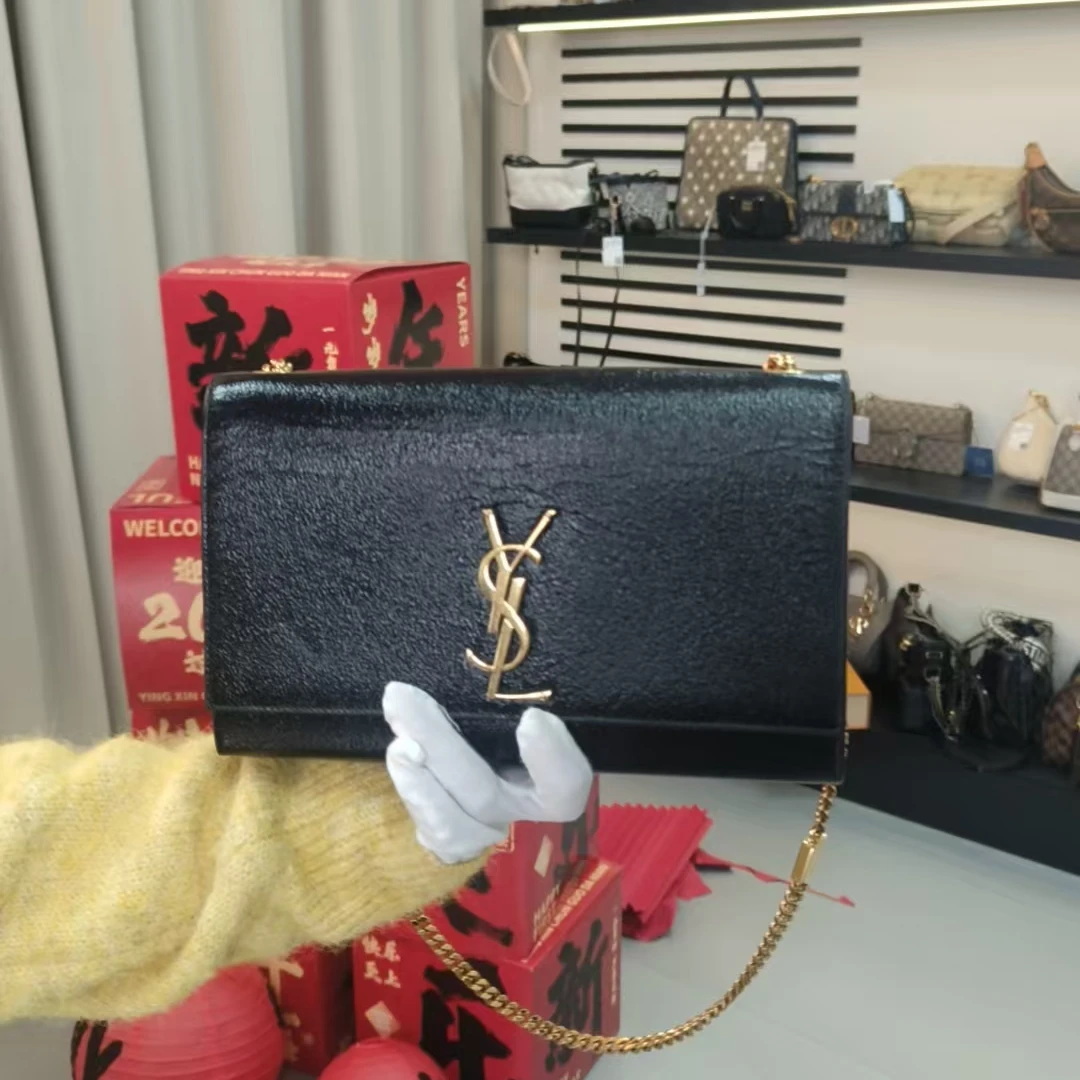 95新 YSL/圣罗兰 黑色中号链条单肩斜挎包