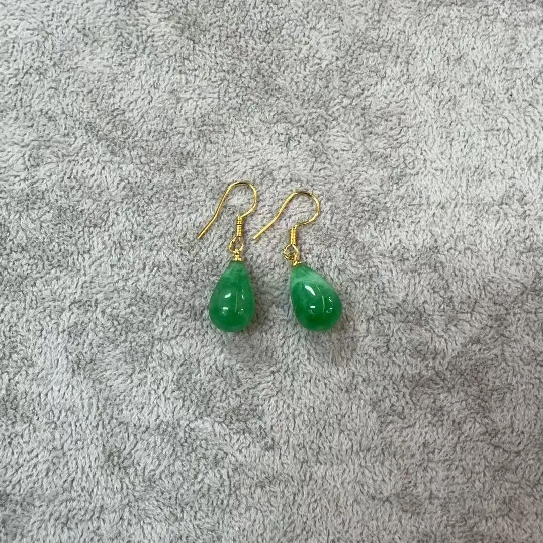 国风经典天然翡翠水滴耳钉-1925