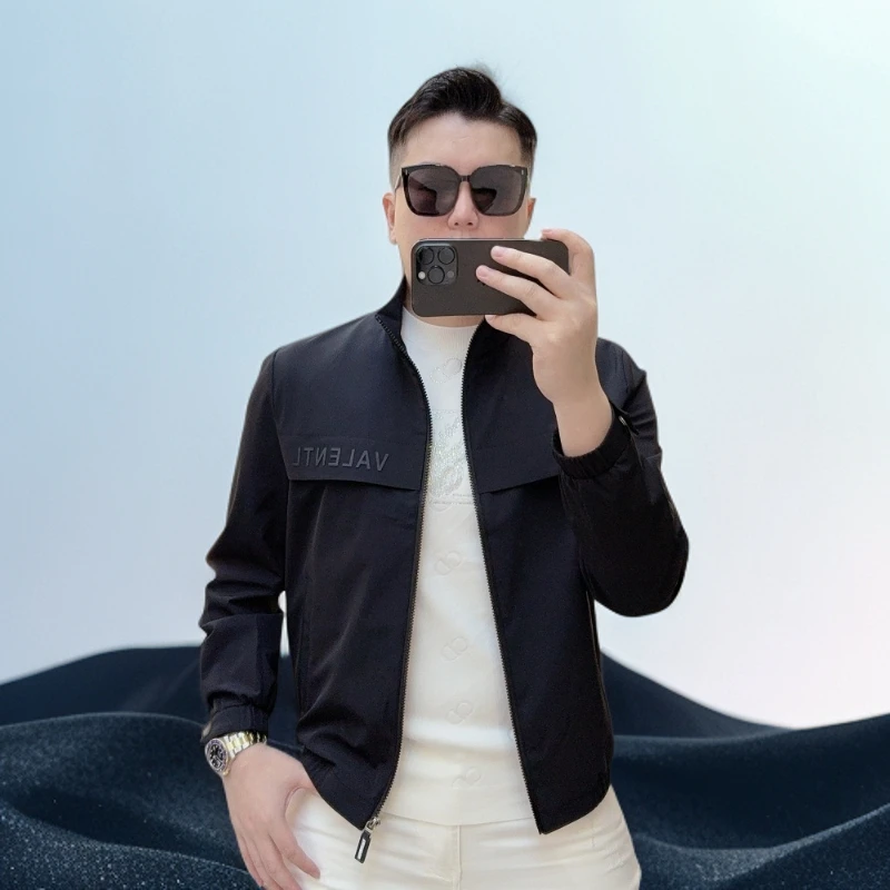 巴赛娜缇男士夹克秋季新款商务修身帅气字母徽章立领潮流薄款外套