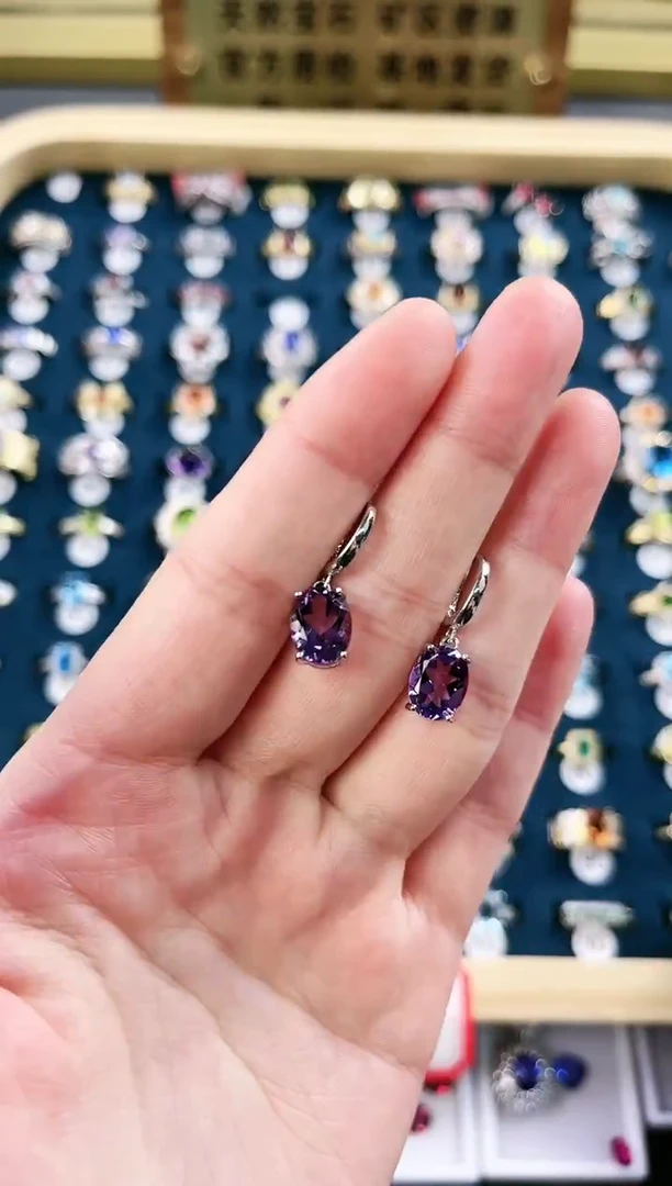 银S925镶嵌耳饰紫晶f100