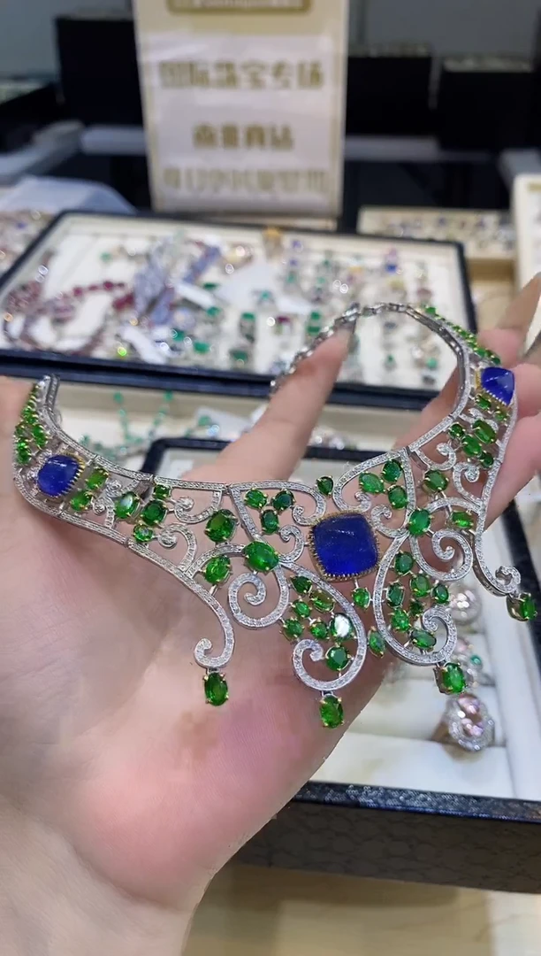 银S925镶嵌项链定制坦桑石楚楚珠宝中古甄选不退换