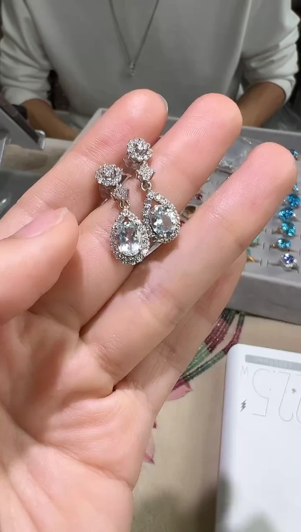 【闪购商品】海蓝宝石耳饰银S925镶嵌0116m034多样性发一