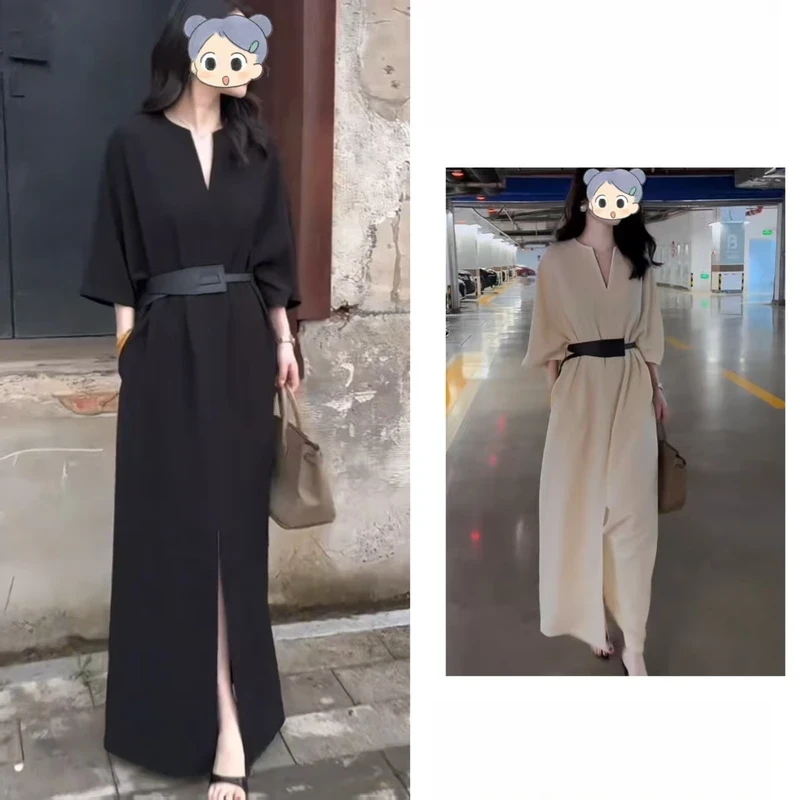 慵懒风松弛感高端精致宽松休闲连衣裙2025夏气质时尚百搭显瘦长裙