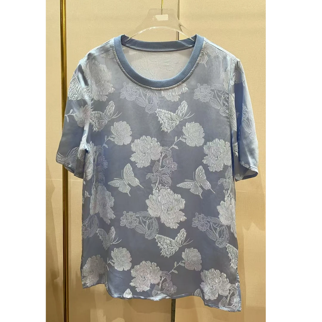 真丝提花冠乐绉T恤短袖上衣夏季--20