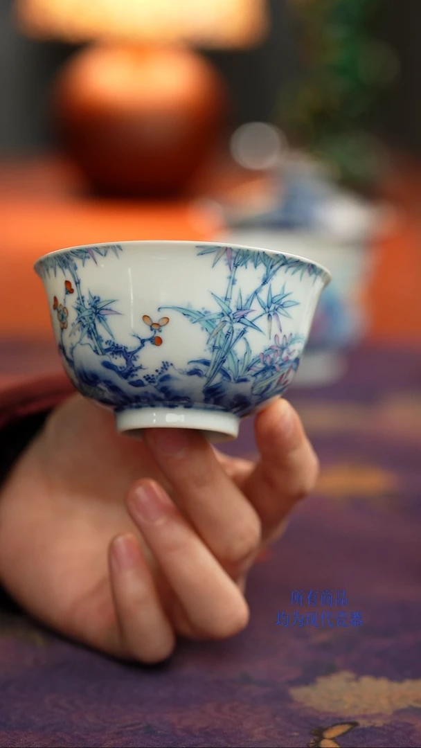 望玉斗彩梅兰竹菊杯