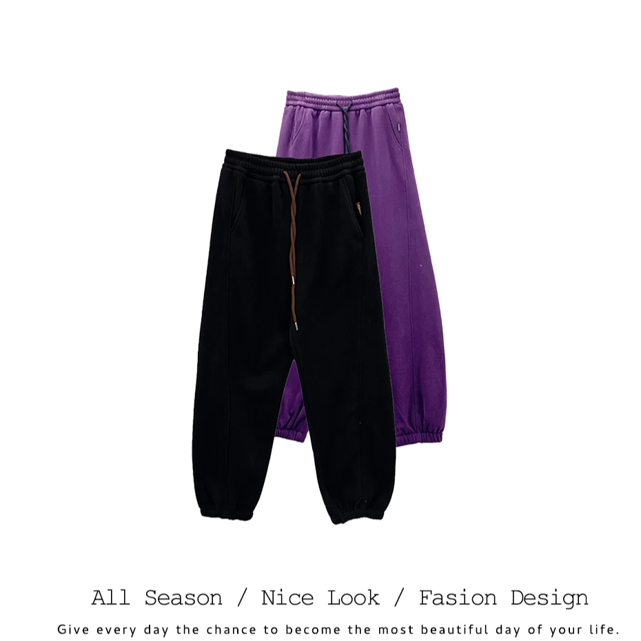634/317   时尚双色松紧腰抽绳直筒休闲加绒运动裤子 款号#8101