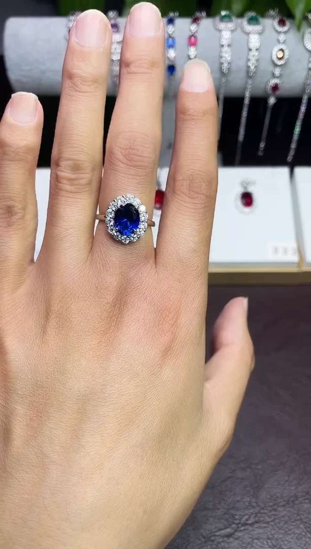 合金合成钻石蓝宝戒指