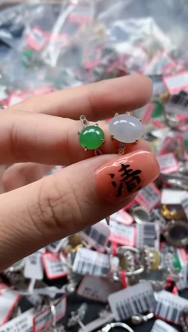 银S925镶嵌戒指翡翠天然A货缅甸翡翠