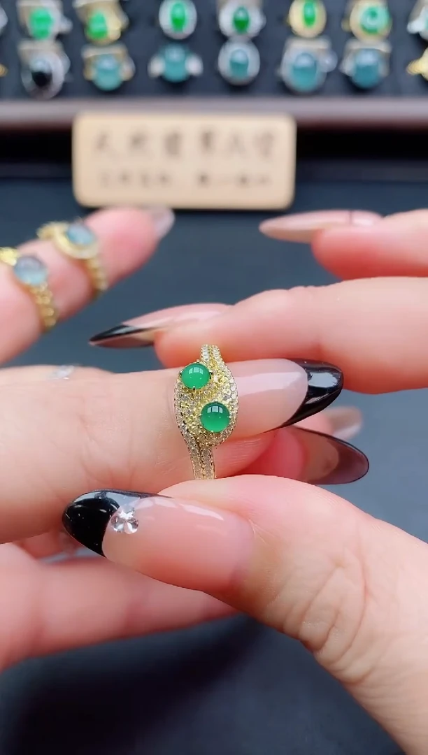 银S925镶嵌戒指翡翠1