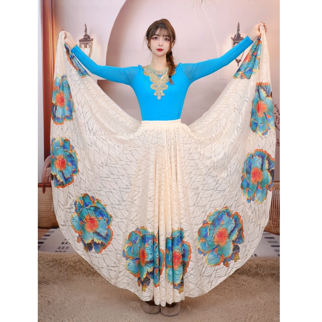 A-23 新疆民族风新款超720大裙摆定位花垂坠感半裙/有衬裙新疆舞